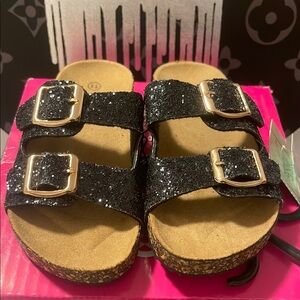 Black Glitter Sandals w/ Gold Buckles Girl Size 11 NWT